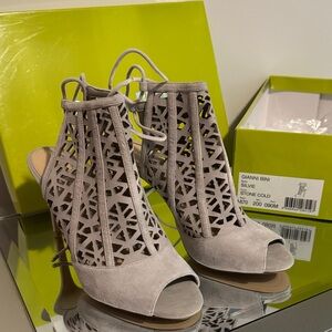 Gianni Bini Stone Cold Cutout Suede Lace-Up Peep-Toe Heels